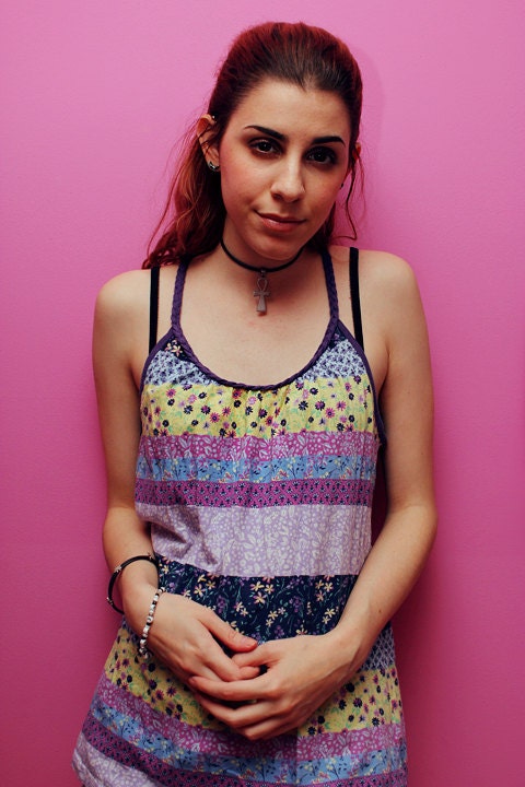 Vintage floral and stripes string tank