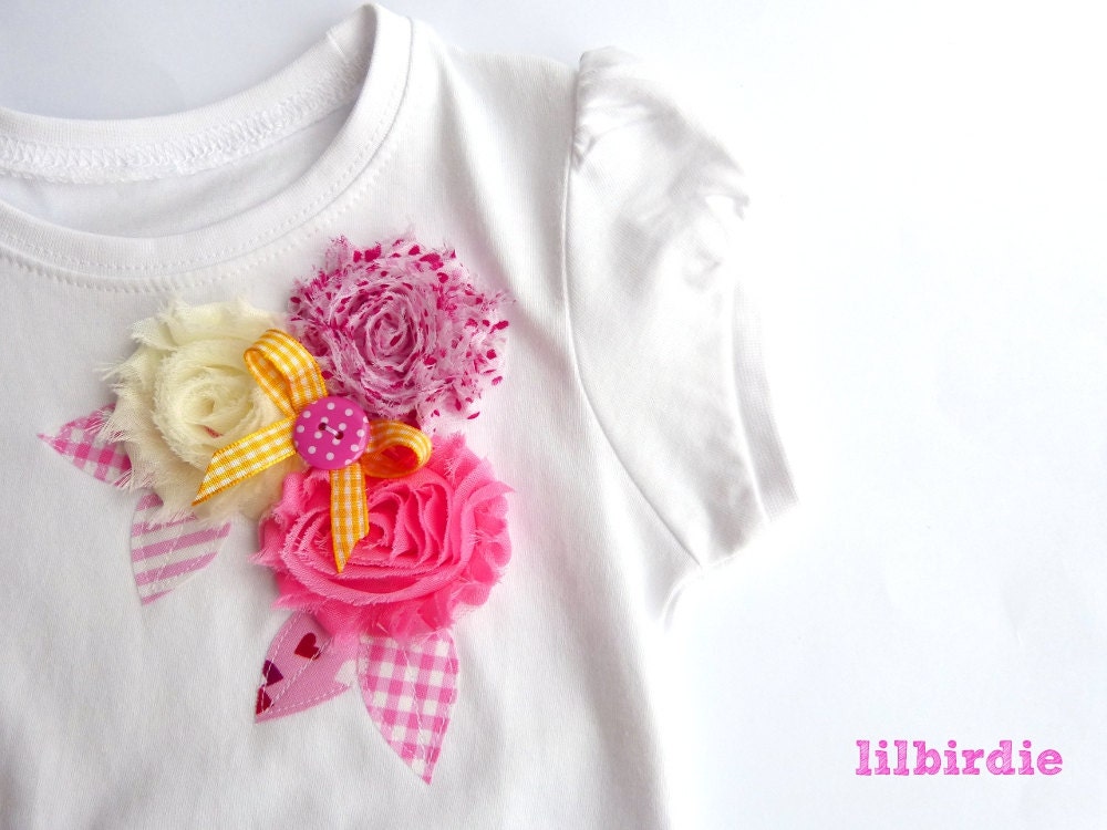 Ice cream Candy Shabby Rose Appliqued t shirt Sizes 1 - 6 (Girls)