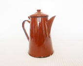 Bright Brown Glossy Shabby Chic Enamel Coffee Pot Vintage Tea Drinks Pot - ChocolateBoxCottage