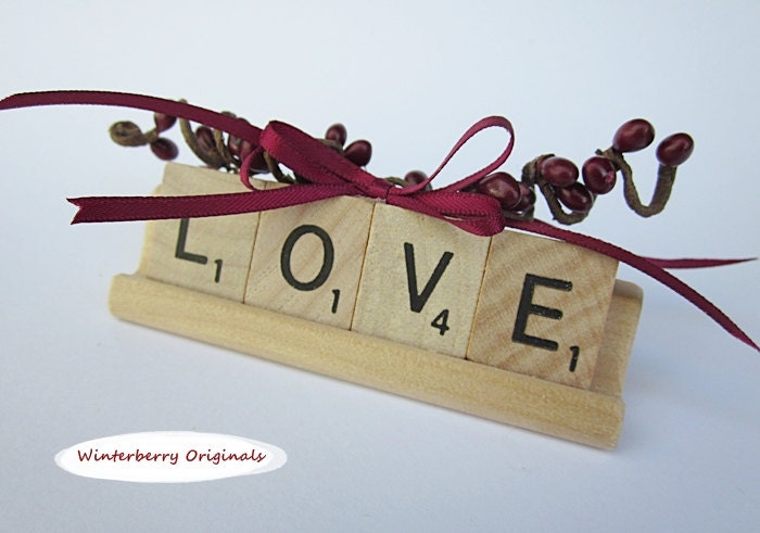 Scrabble Ornament with Tile Tray - LOVE