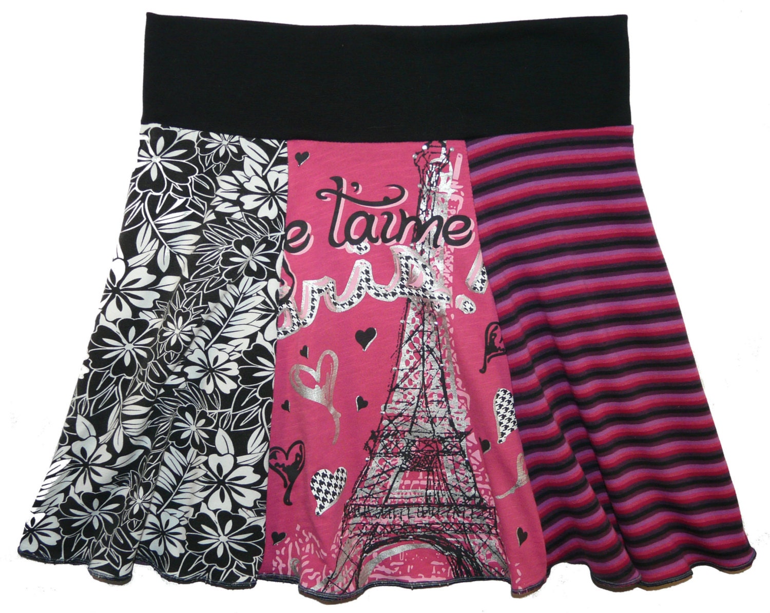 Paris Boho Chic Hippie Skirt  Women's Large XL upcycled t-shirt clothing from Twinkle