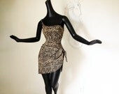 ONE SHOULDER Vintage 80s 1980s Leopard Print Swimsuit and Sarong Cover Up 2 Piece Set Animal Print Cheetah by SIRENA Size Small