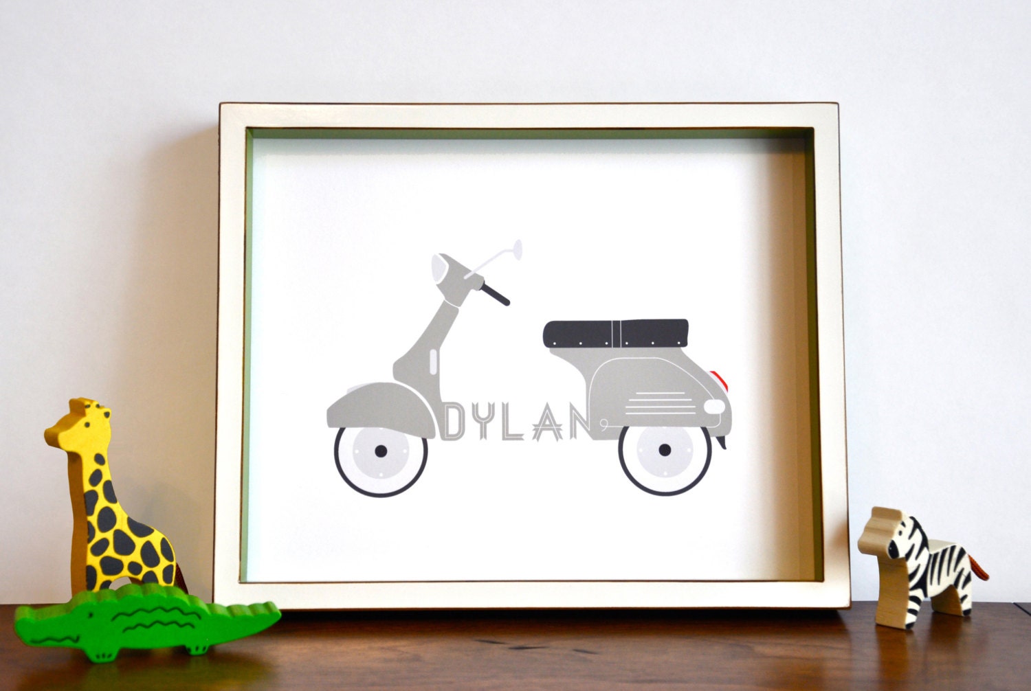 Personalized Typographic Vintage Scooter Name Print modern nursery wall art - 8x10 children decor