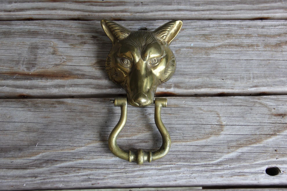 Giant Brass Fox Head Door Knocker