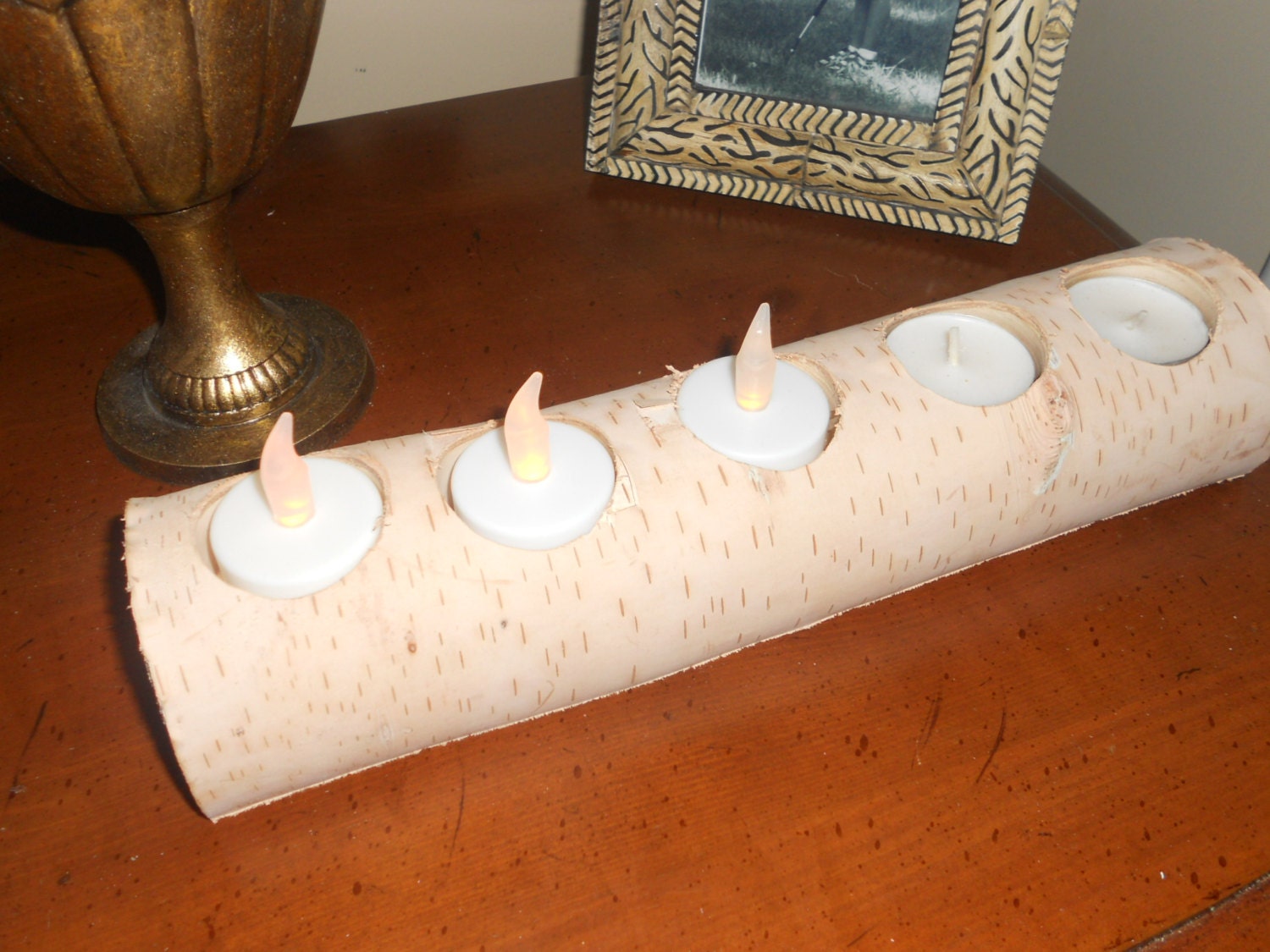 Birch bark brown tea light holder candle rustic  decor wedding