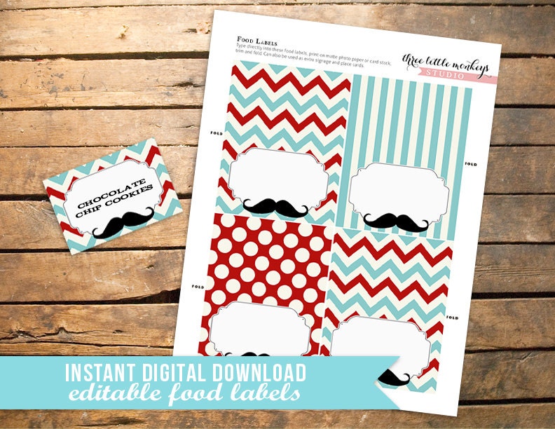 INSTANT DOWNLOAD Little Man Mustache Food Labels Place Cards Il_170x135
