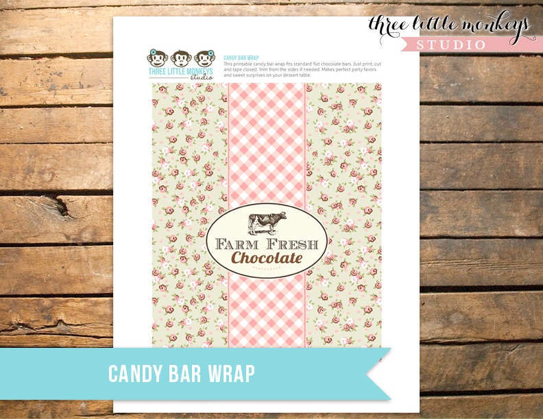 Vintage Farm Fresh Chocolate Bar Candy Bar Favor Wrap INSTANT DOWNLOAD Il_570xn
