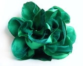 Green Flower Brooch - Green Hair Clip - Textile Flower - Silky Flower Brooch - Tulle Brooch - Emerald Green Jewelry