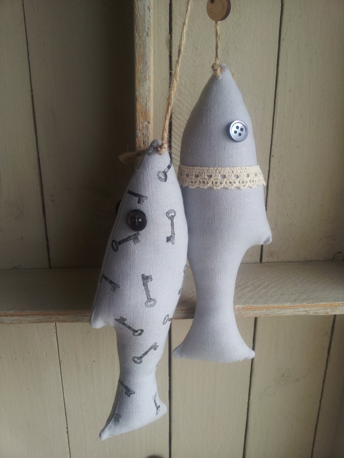 Blue linen seaside fish duo. 'Quay'