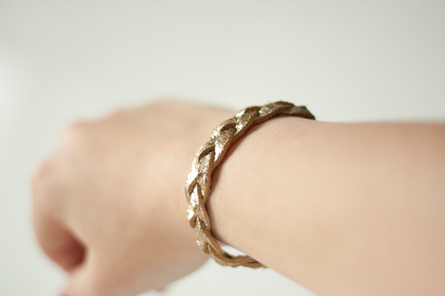 Crackle Gold & Silver Soft Leather Woven Braided Bracelet