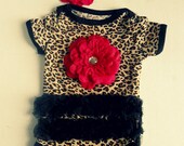 Leopard black tutu onesies  Baby  Onesie and headband Set, ,Girl romper.