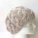 Cable Knit Hat Beret, Soft Wool Blend in Beige