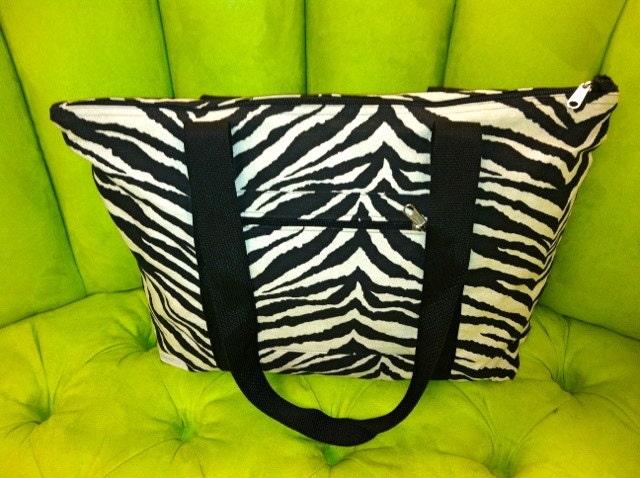 Handmade Canvas Black and White Zebra Animal Print Large Tote bag ,Diaper Bag ,Hand bag FREE SHIPPING