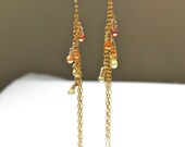 Songea Sapphire Gold Wire Wrapped Long Chain Earrings