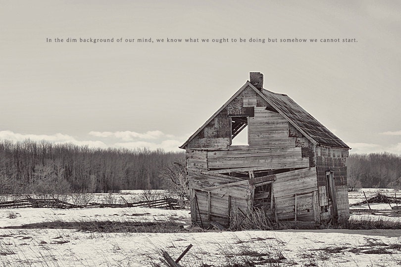 Abandoned Wooden Barn House Winter Photo Art Print Desolate Solitude Countryside Broken Isolated Cold Ontario Canada (Version 1) - 8 x 12