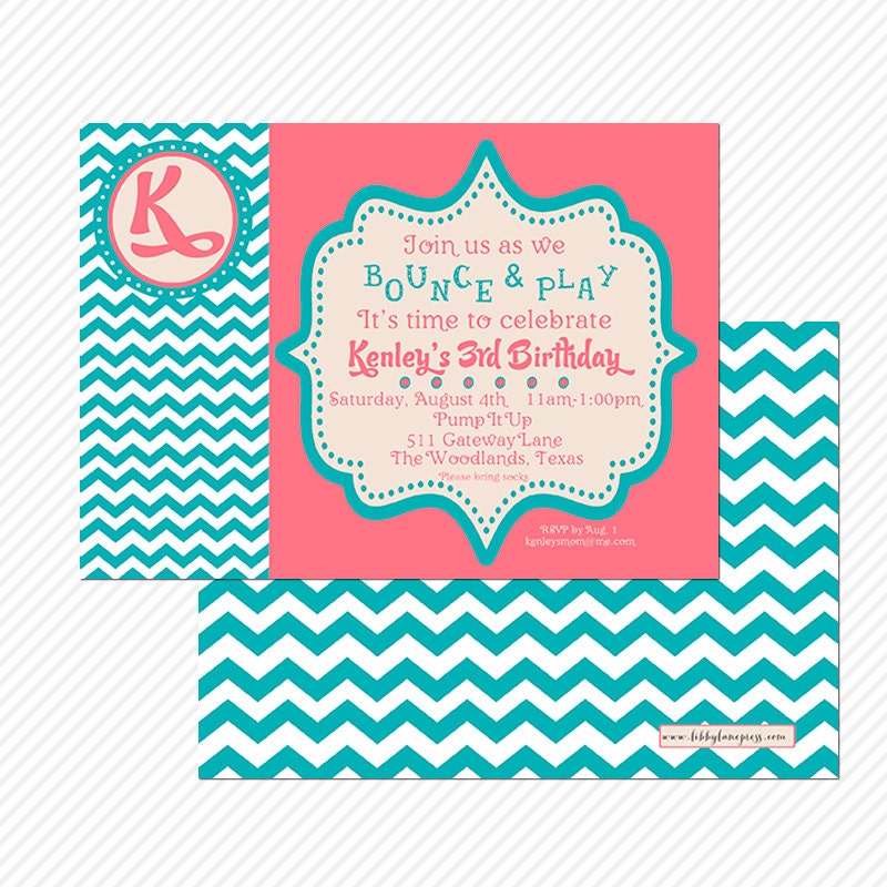 BOUNCE HOUSE BIRTHDAY Invitation, Pink and Teal, Printable Il_170x135