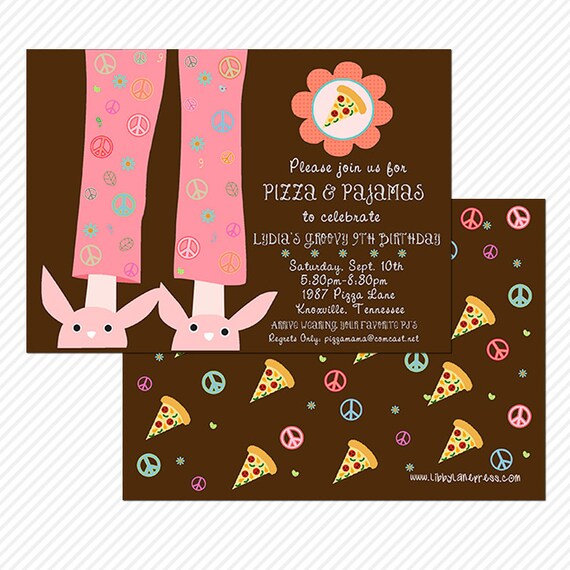 PIZZA & PAJAMAS Birthday Invitation, PRINTABLE by Libby Lane Press Il_570xn