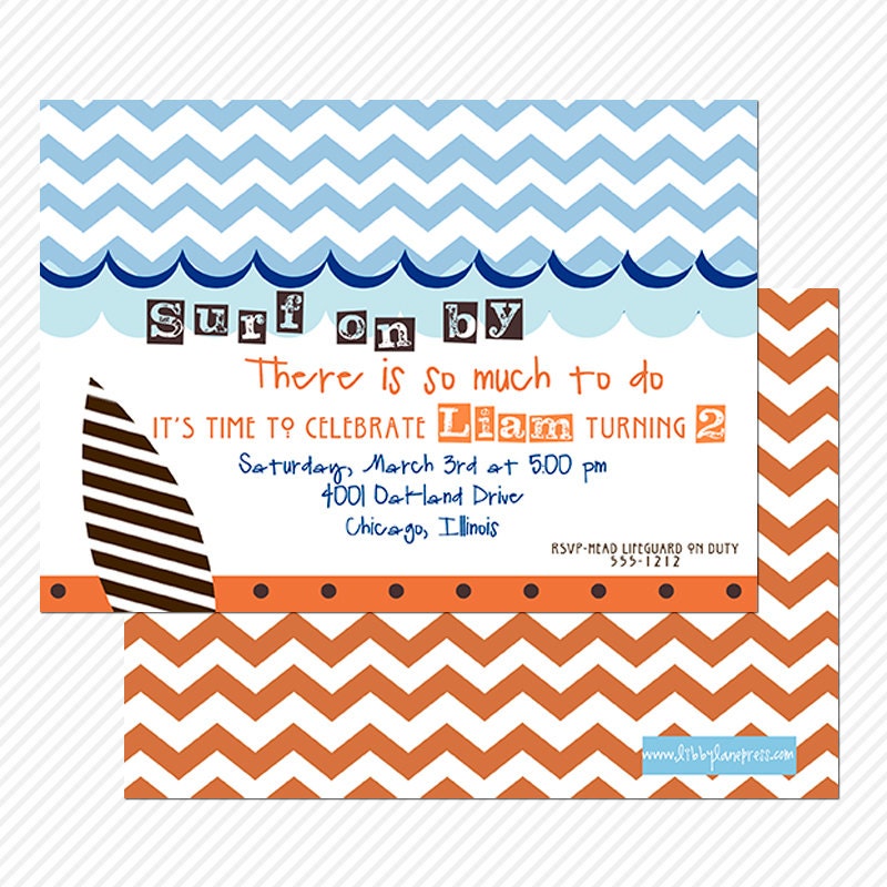 SURFER BOY Birthday Invitation-CHEVRON Stripes-Custom Printable Il_570xn