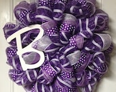 Purple & White Striped Personalized Mesh Wreath