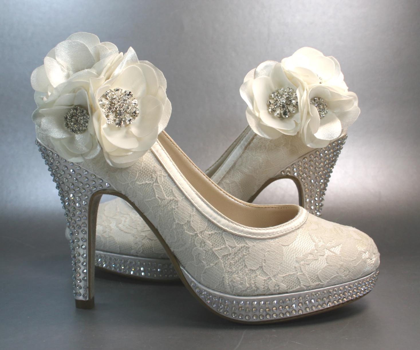 to Wedding Shoes -- Ivory Platform Heels with Lace Overlay and Ivory ...