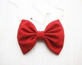 Deep Red bow tie necklace. Fabric bow pendant with silver chain 20" gift for her. Red ruby.