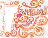 I Love Vermont  - 8x10inch PRINT. Original Whimsical Work with Sharpies and Copic markers. Art from Allie Kelley