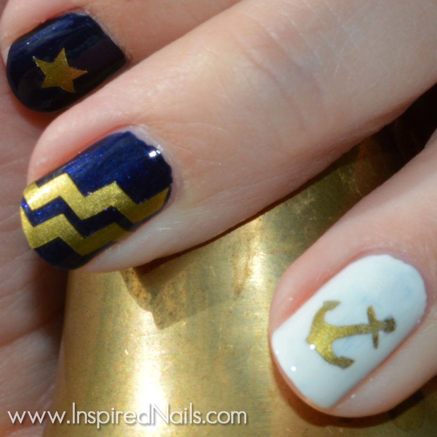 Anchors, Chevron Stripes & Stars Nail Decals Choice of Colors Gold, Silver, White, Red and More