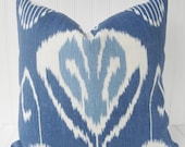 Blue IKAT Pillow - 18 x 18 inch Designer Pillow Cover - Blue and White Ikat - Decorative Throw Pillow - Bansuri