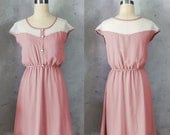 PETIT DEJEUNER - Blush rose dress with polka dot lace illusion neckline // retro // vintage inspired // bridesmaid dress