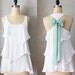 SAGE AURA - Romantic white flowy tier blouse // pastel sage green // chiffon sash bow // tunic // tank top // racerback