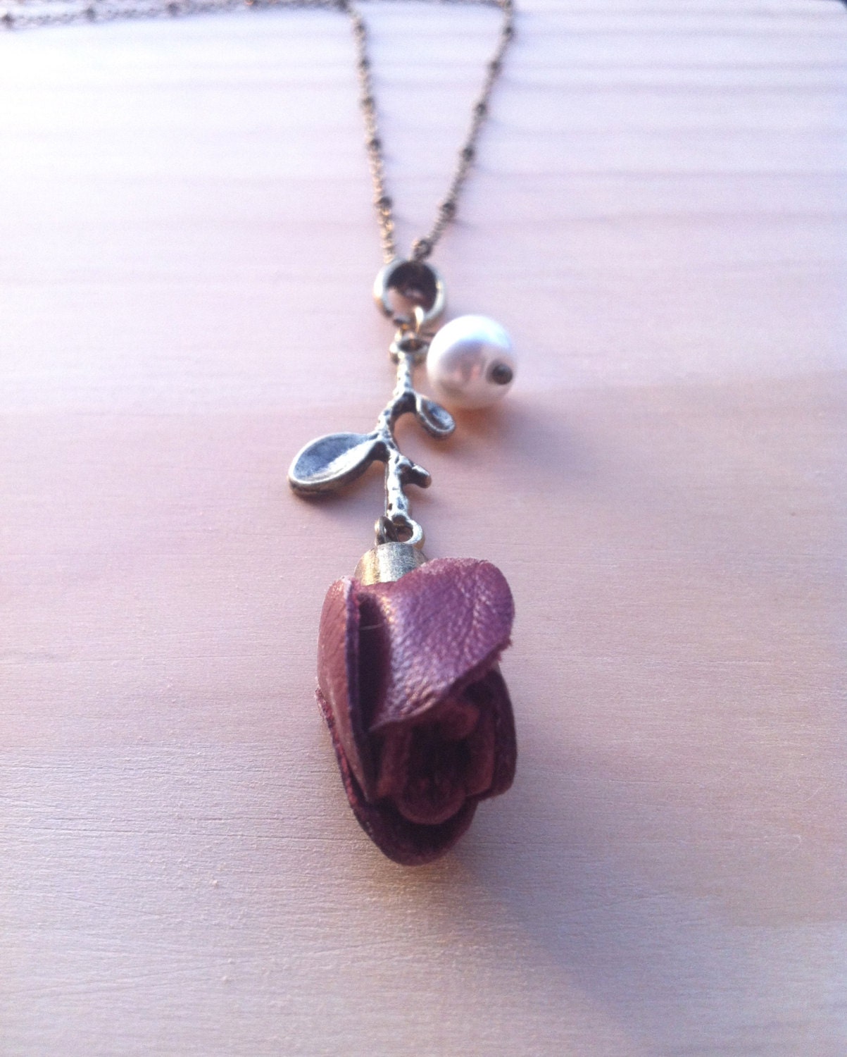 Single Rose "Tough Beauty" Necklace - Leather Bloom