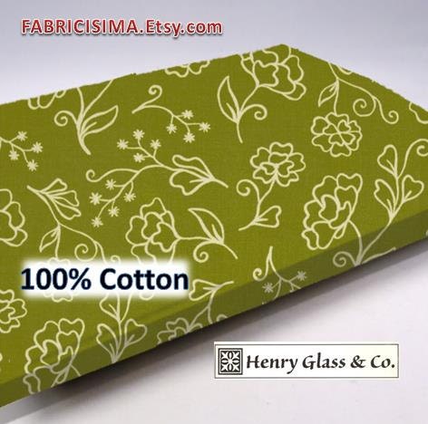 Cotton Fabric 1/2 Yard, Green Summer House, Fab f0605 hg011, retro print yardage quilt fabric, cotton fabric, half yard