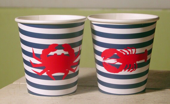 Nautical/Clambake Hot/Cold Paper Party Cups - Set of 12 Il_570xn