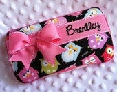 Custom Sleepy Time Owls with a Bow and Name Embroidered Boutique Diaper Baby Wipes Case