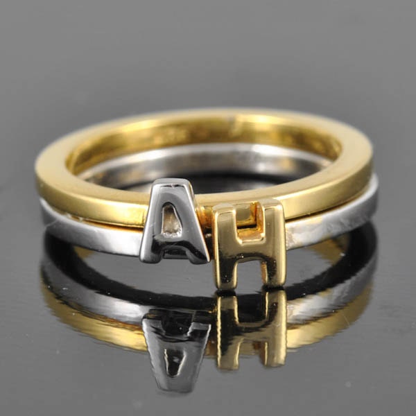gold initial ring alphabet ring letter ring by JubileJewel on Etsy