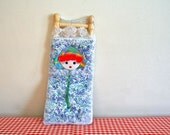 vintage doll bed - QUILTED floral doll bedding / 80s doll house toy