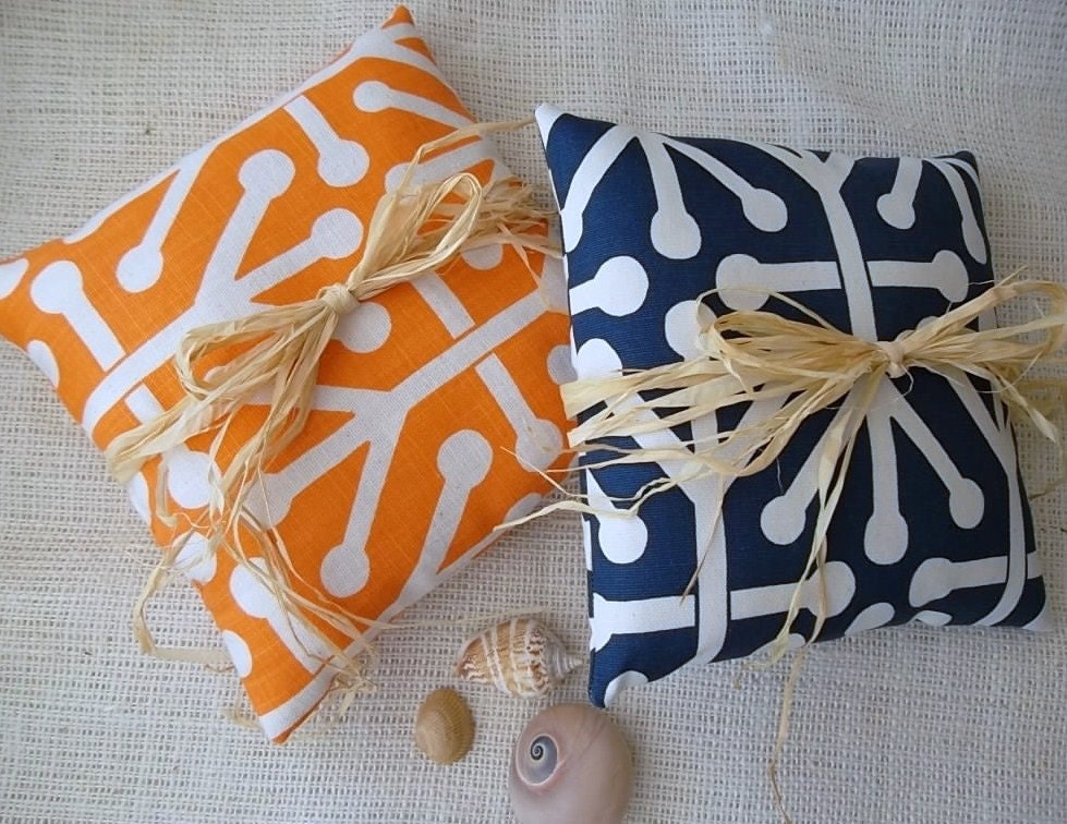 Polynesian Pillows - Hawaiian Decor - Navy and Orange - Tropical Pillows