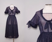 1950s Sheer Navy Blue Sailor Dress Size Medium