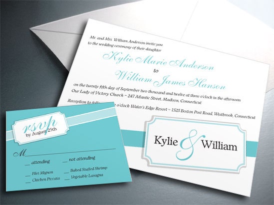 Wedding Invitation Card Suite Set - Printable PDF - Corner Monogram Ribbon - Personalized - Custom Colors