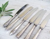 Mid century Knives lot, Retro flatware, Silver plated knife collection, retro kitchenware, collectible serving