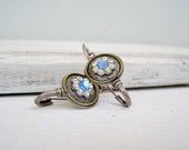 80s floral long earrings, Rhinstones and sterling silver blue dot retro earrings, Hoop earrings