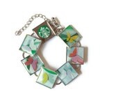 Resin Jewelry, Recycled jewelry, Starbucks Jewelry, custom bracelets, silver bracelets (butterfly garden)