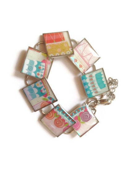 Resin Jewelry, Recycled jewelry, Target Jewelry, Custom Bracelets, Silver Bracelets (Wedding Cake)