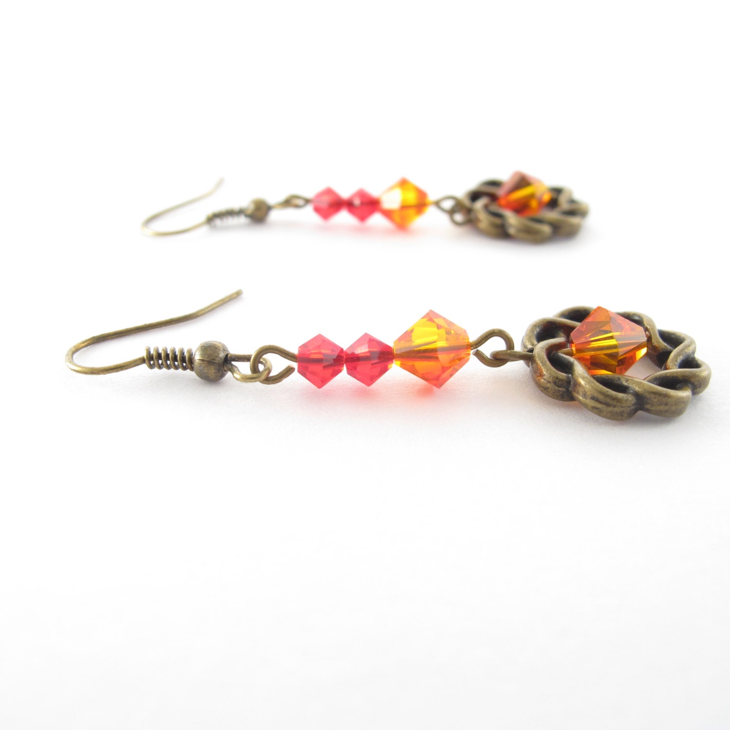Red and Orange Crystal Earrings, Swarovski Crystallized Elements