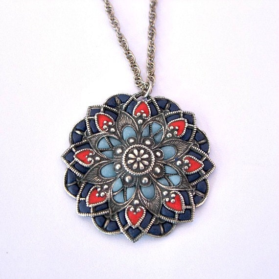 Old style necklace blue pendant handcrafted necklaces victorian style jewelry for her