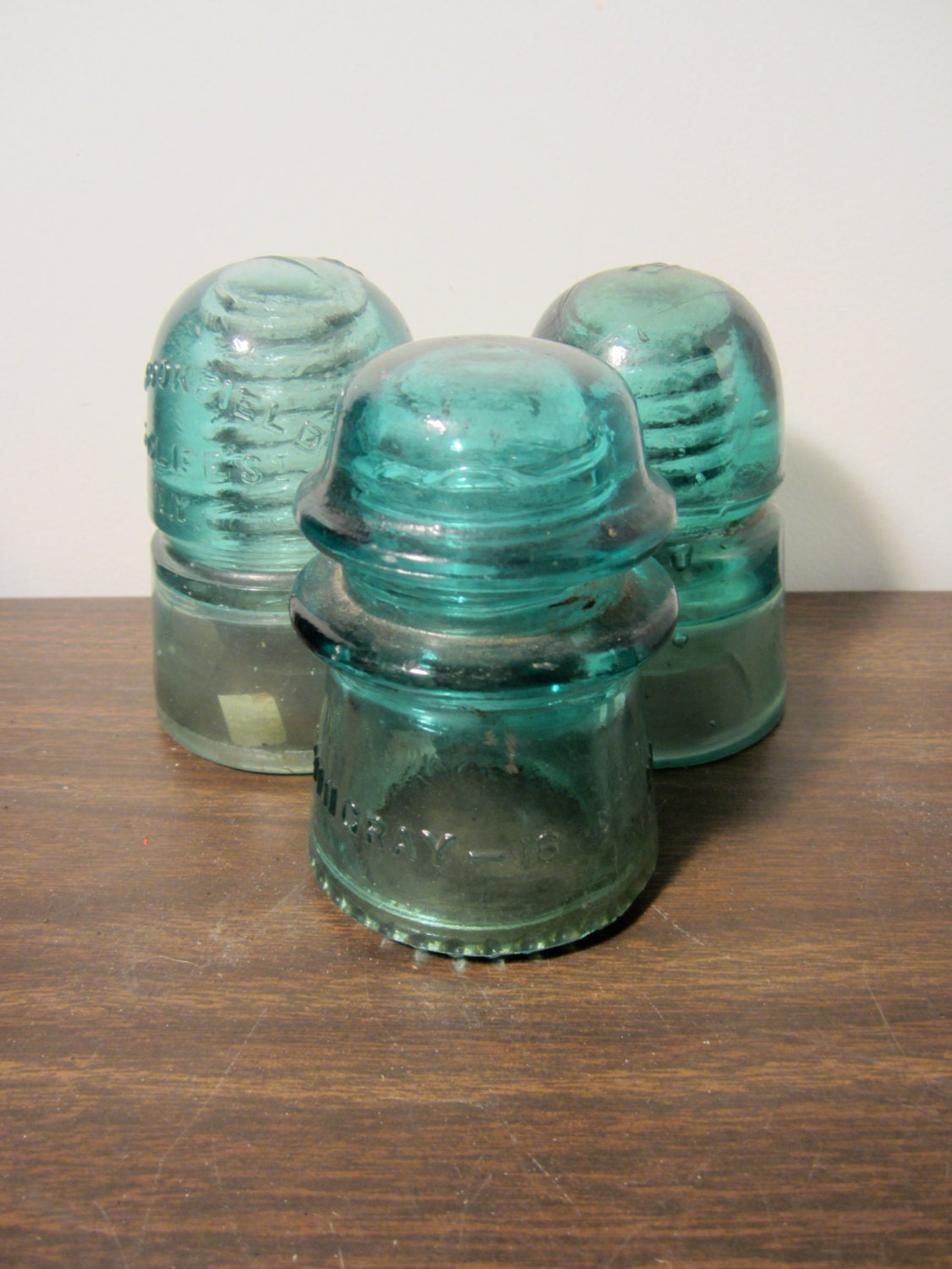 Antique Turquoise Glass Insulators (Set of Three)