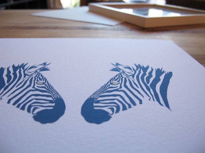 Navy Zebra digital print - 8" x 8"