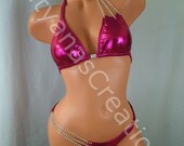 Raspberry Red Metallic Competition bikini Suit B -cup Small bottom.