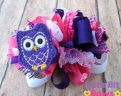 Purple, Pink and White Owl Feltie Boutique Funky Bow