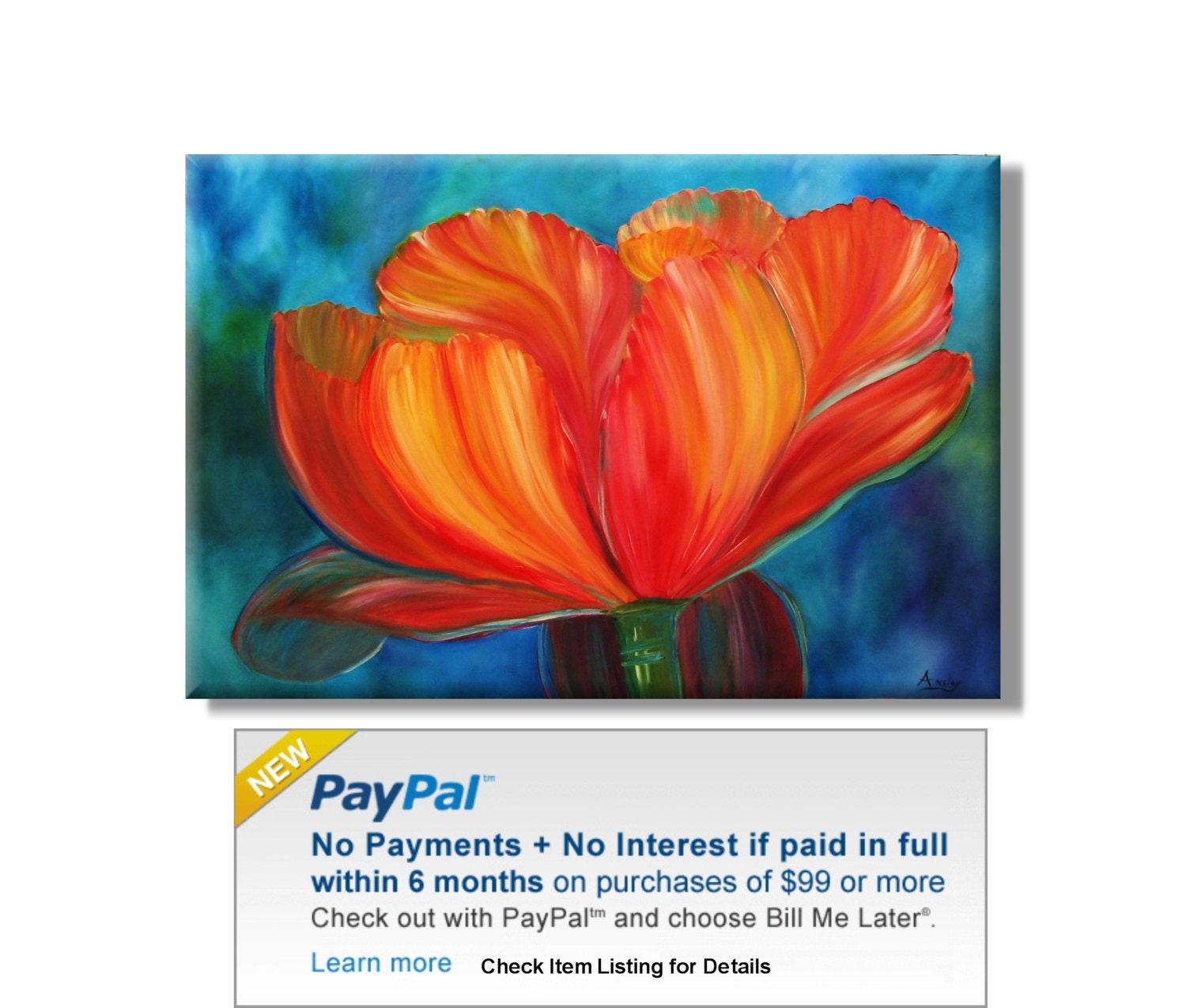 Huge Tulip. Original Handpainted Acrylic Thick 3d Texture Impasto Palette Knife Painting. Size 24 x 36.